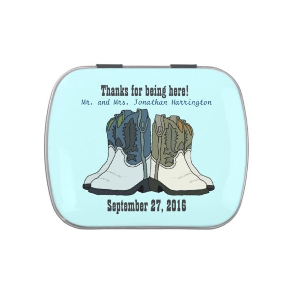Cowboy Boots Western Barn Wedding Favor Jelly Belly Candy Tin