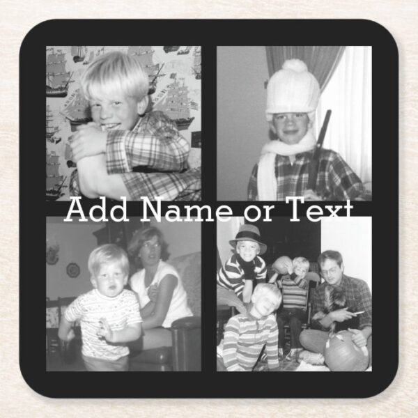 Create an Instagram Collage with 4 photos - black Square Paper Coaster