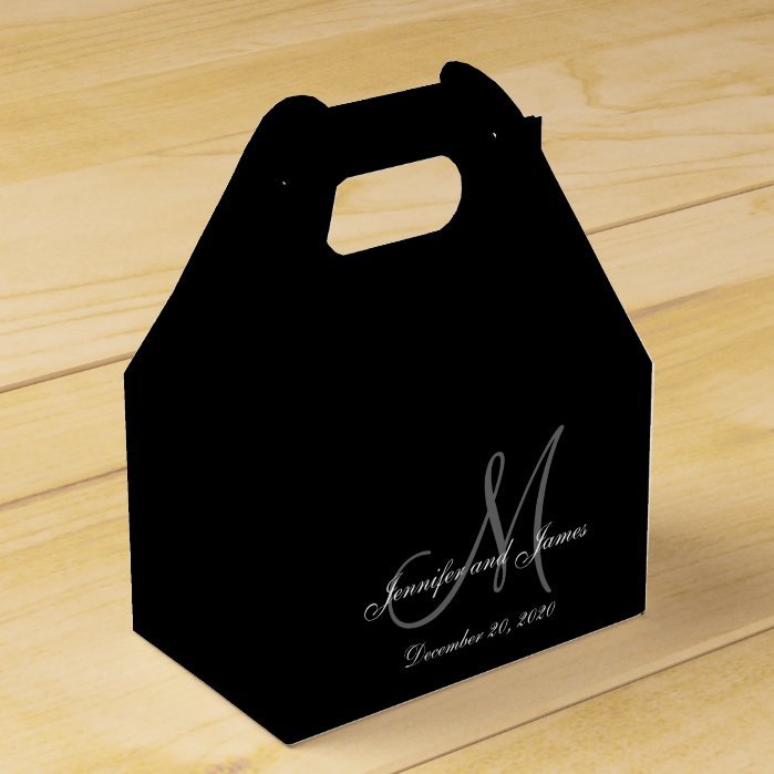 Custom Black Colored Monogram Wedding Favor Box