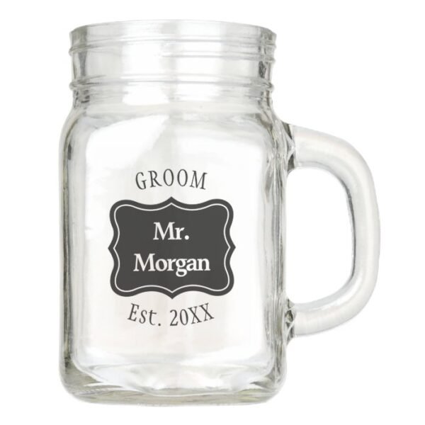 Custom bride and groom wedding mason jar mugs