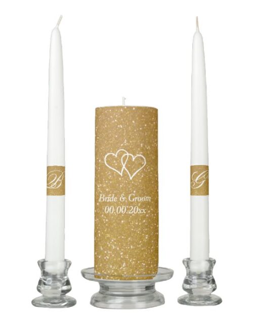 Custom faux gold glitter wedding unity candle set