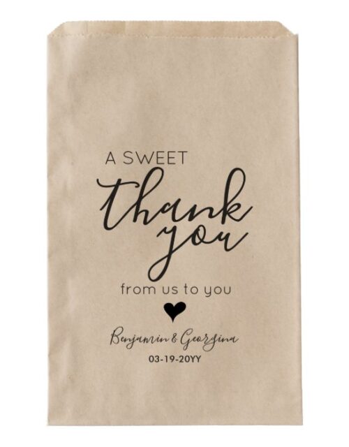 Custom Modern Script Sweet Thank You Heart Wedding Favor Bag