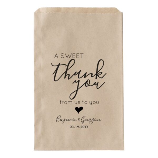 Custom Modern Script Sweet Thank You Heart Wedding Favor Bag