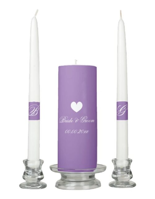 Custom monogram lavender purple unity candle set