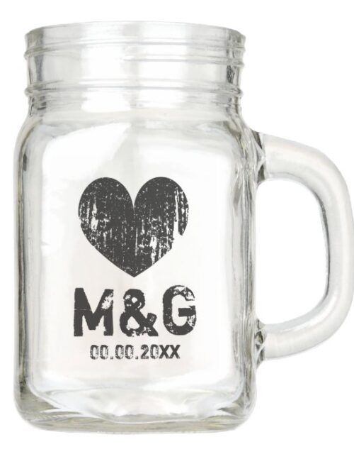 Custom monogram mason jar mugs for wedding party