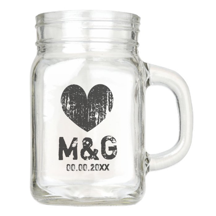 Custom monogram mason jar mugs for wedding party