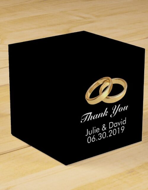 Custom Name Gold Wedding Rings Black Favor Box