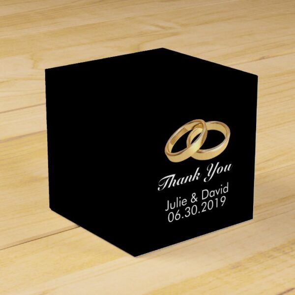 Custom Name Gold Wedding Rings Black Favor Box