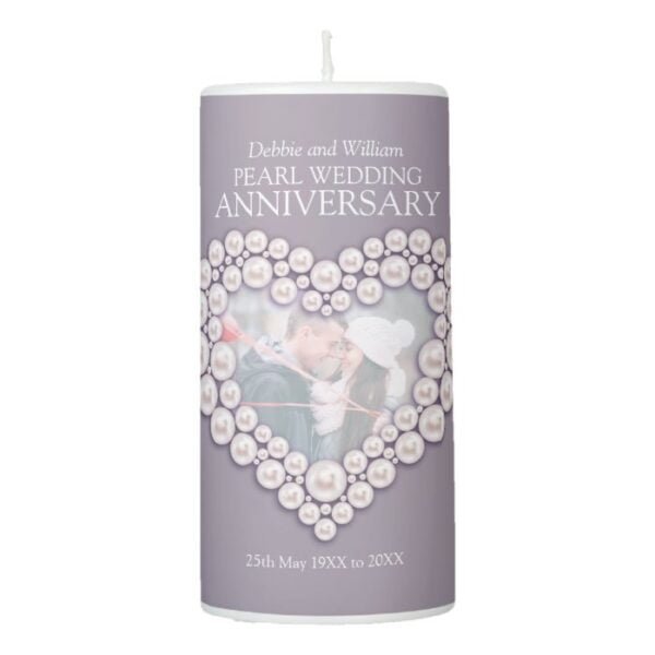 Custom photo pearl 30th wedding anniversary pillar candle