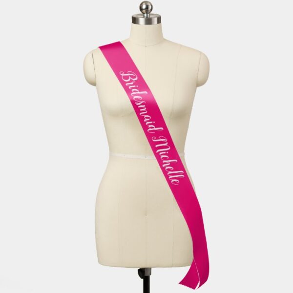 Custom pink bridal party sashes for bridesmaids