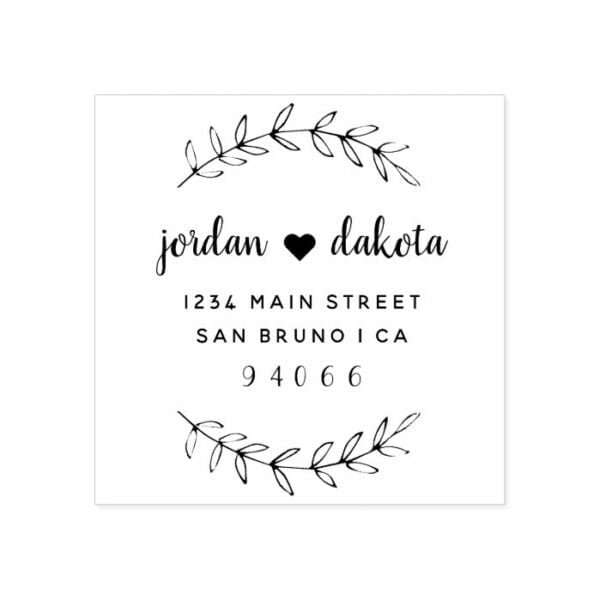 Custom Script Wedding Couple Return Address Rubber Stamp