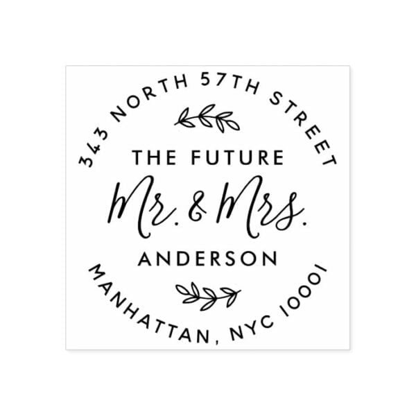 Custom The Future Mr & Mrs Wedding Return Address Rubber Stamp