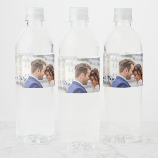 Custom Wedding Day Photo Water Bottle Label