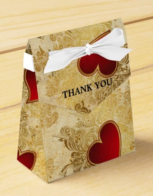 Custom Wedding Gold Red Hearts Classic Favor Box