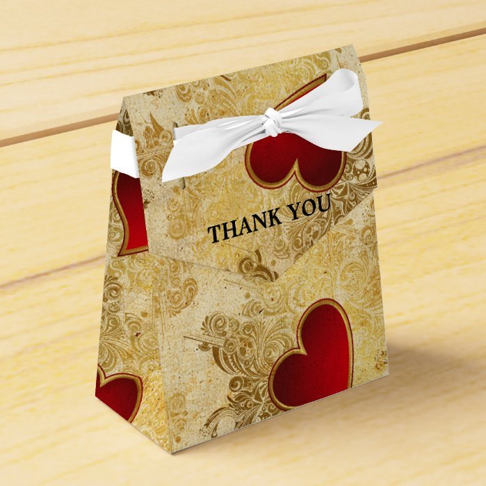 Custom Wedding Gold Red Hearts Classic Favor Box