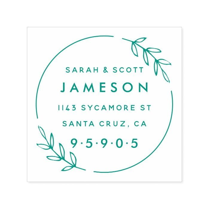 Cute Modern Wreath Married Couple Return Address Self-inking Stamp