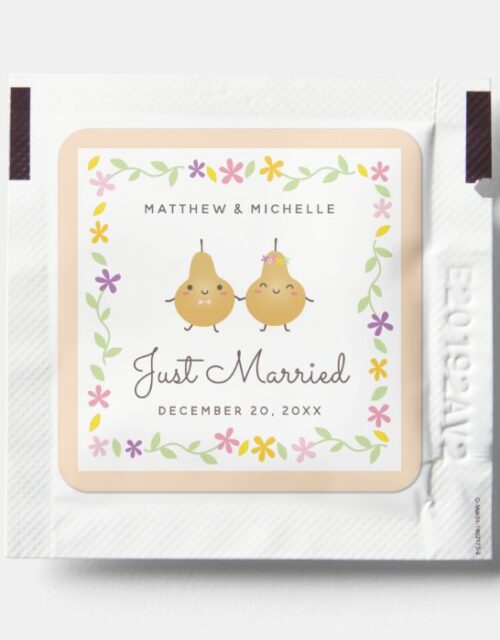 Cute Perfect Pear Newlyweds Just Married Wedding Hand Sanitizer Packet
