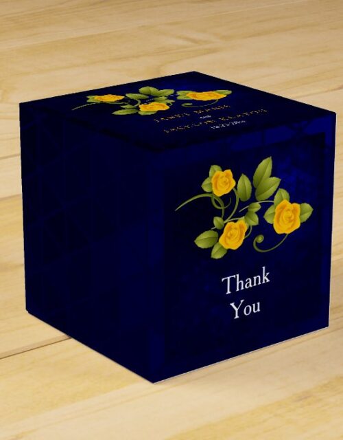 Dark Blue and Marigold Yellow Rose Flower Wedding Favor Box