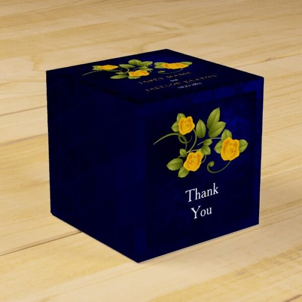 Dark Blue and Marigold Yellow Rose Flower Wedding Favor Box