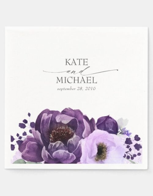 Dark Purple and Lilac Purple Floral Botanical Napkins