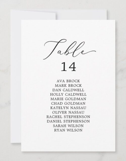 Delicate Black Table Number Seating Chart Cards