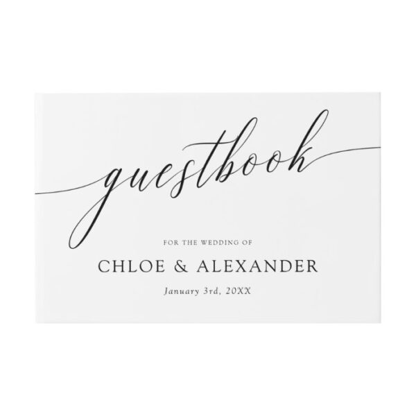 Delicate Calligraphy Black & White Wedding Guest Book