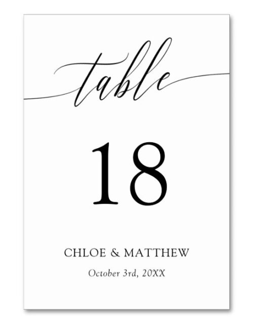 Delicate Calligraphy - Names & Wedding Date Table Number