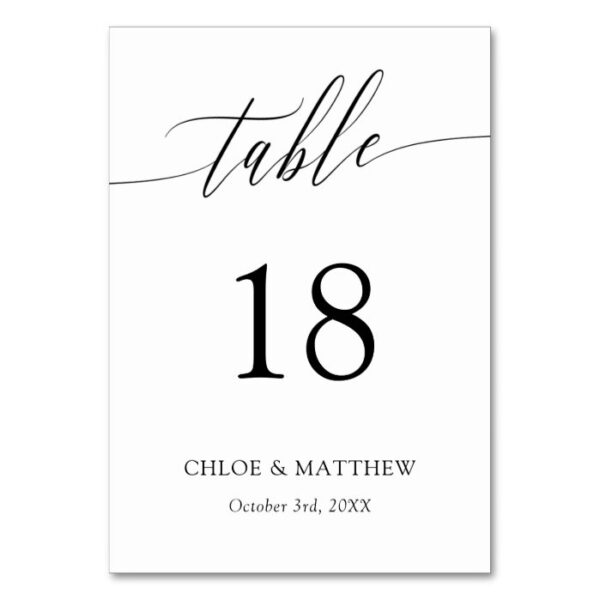 Delicate Calligraphy - Names & Wedding Date Table Number