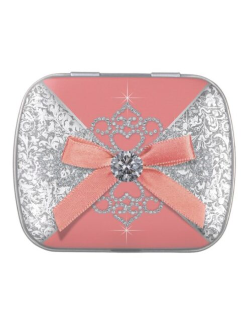 Diamonds Coral Sweet 16 Birthday Party Candy Tin