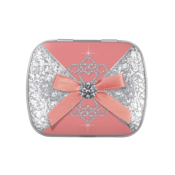 Diamonds Coral Sweet 16 Birthday Party Candy Tin