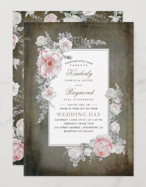 Distressed Shabby Vintage Floral Wedding Invitation