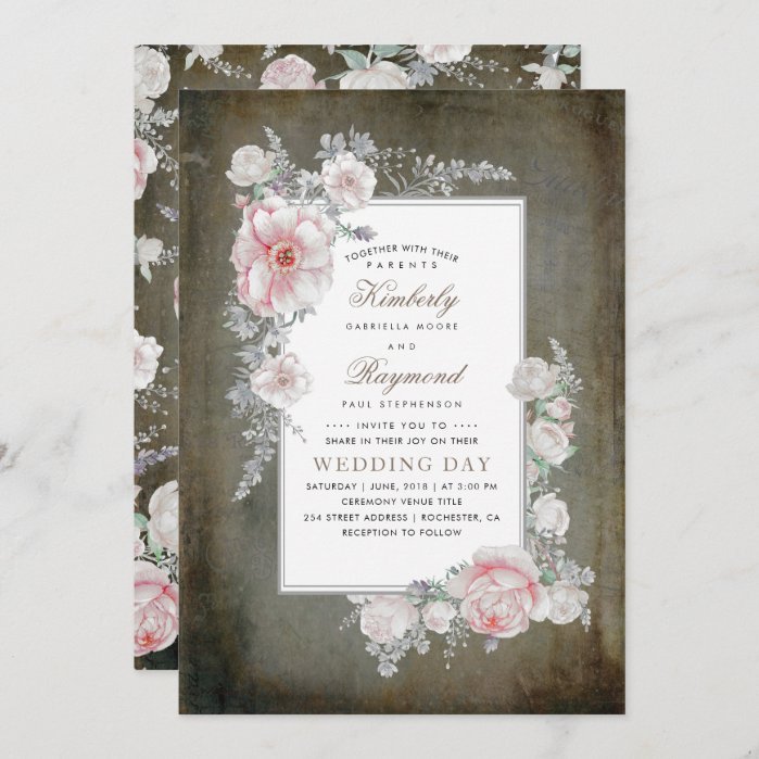 Distressed Shabby Vintage Floral Wedding Invitation