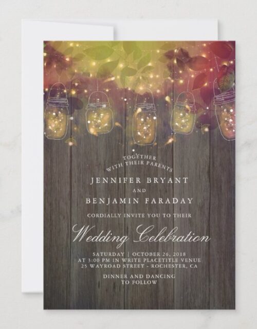 Dreamy Firefly Lights and Mason Jar Rustic Wedding Invitation