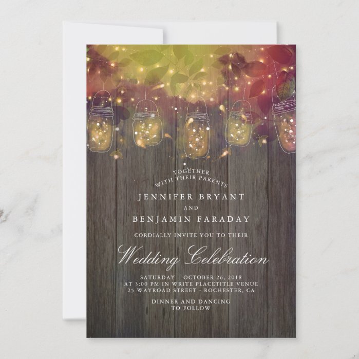Dreamy Firefly Lights and Mason Jar Rustic Wedding Invitation
