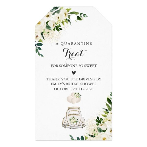 Drive By Bridal Shower White Floral Gift Tags