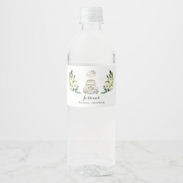 Drive By Bridal Shower White Floral Water Bottle Label
