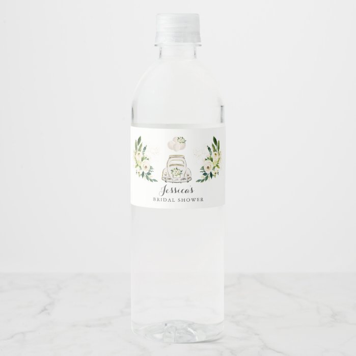 Drive By Bridal Shower White Floral Water Bottle Label