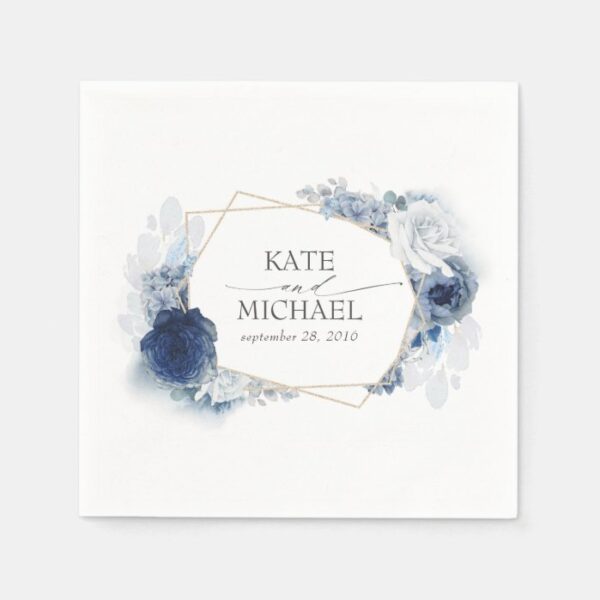 Dusty and Navy Blue Floral Wedding Napkins