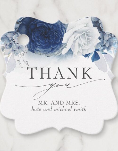 Dusty and Navy Blue Flowers Wedding Thank You Favor Tags