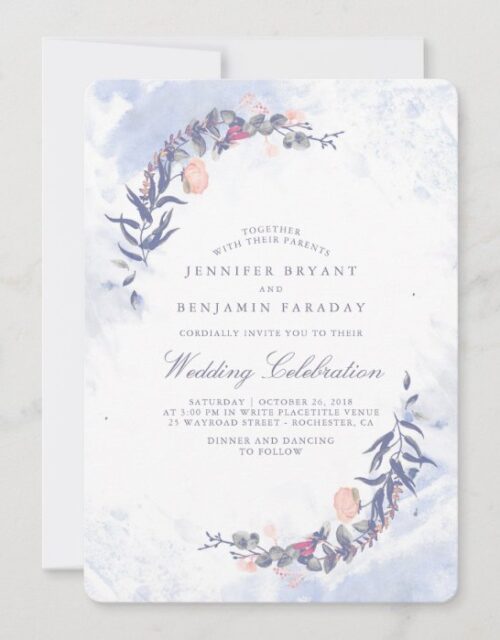 Dusty Blue and Blush Watercolors - Floral Wedding Invitation