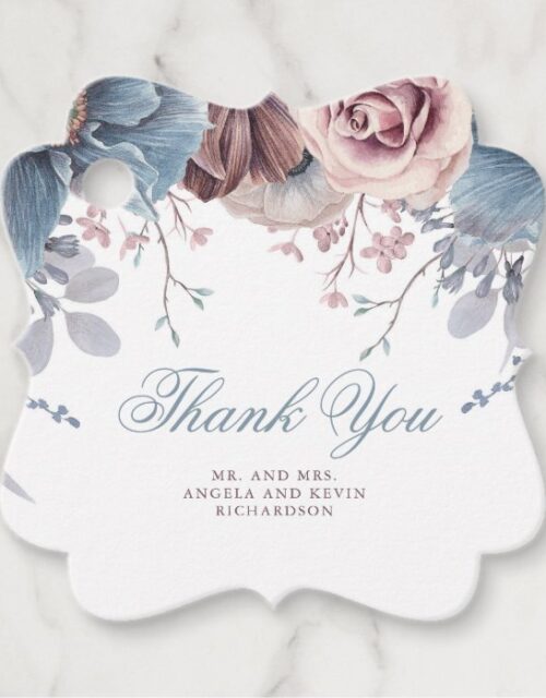Dusty Blue and Mauve Floral Thank You Favor Tags