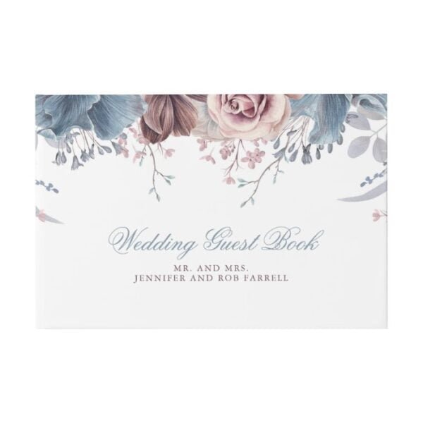 Dusty Blue and Mauve Floral Wedding Guest Book