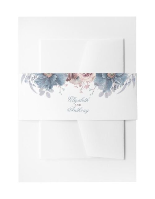 Dusty Blue and Mauve Florals Invitation Belly Band