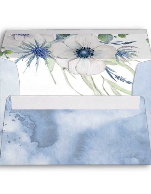 Dusty Blue and Thistle Anemones Floral Modern Envelope