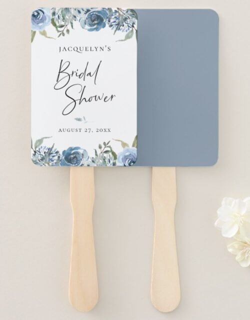 Dusty Blue Botanical Bridal Shower Hand Fan