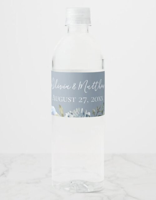 Dusty Blue Botanical Personalized Water Bottle Label