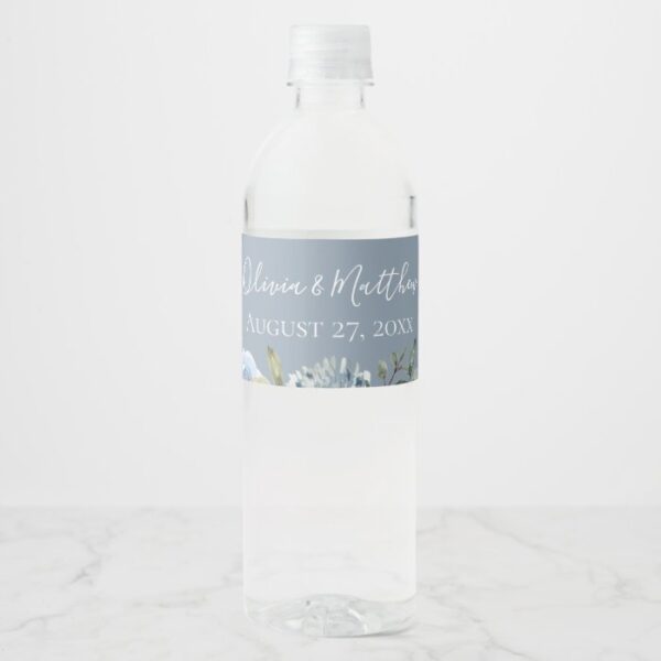 Dusty Blue Botanical Personalized Water Bottle Label