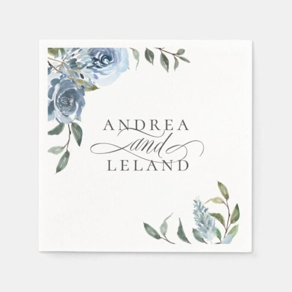 Dusty Blue Botanical Wedding Napkins