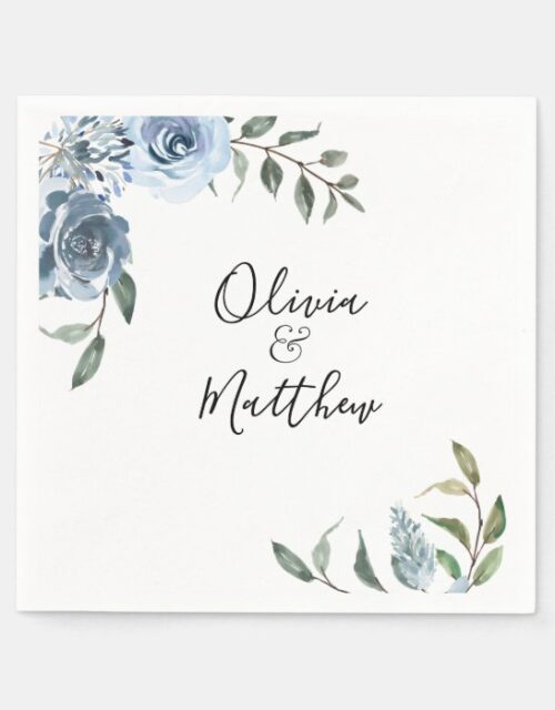 Dusty Blue Botanical Wedding Napkins