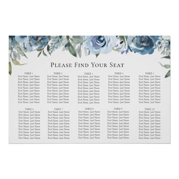 Dusty Blue Botanical Wedding Seating Chart